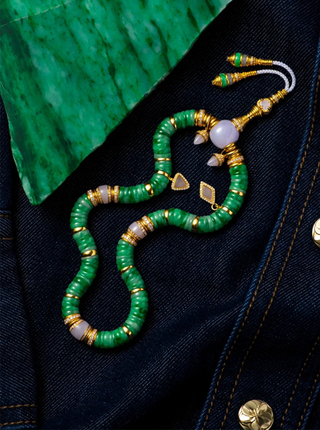 jadeite large intestine gold diamond bracelet