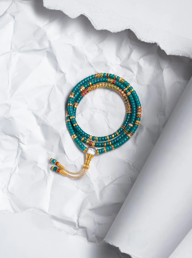 turquoise and gold diamond prayer beads