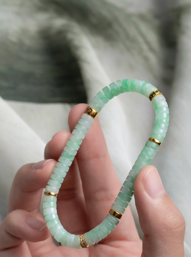 mint green jadeite with gold and diamond