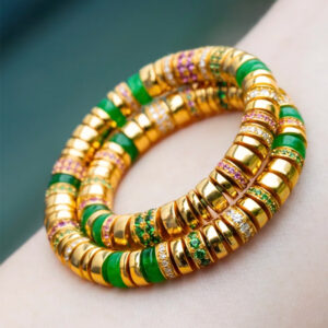 Jadeite, Gold, and Diamond Bracelet