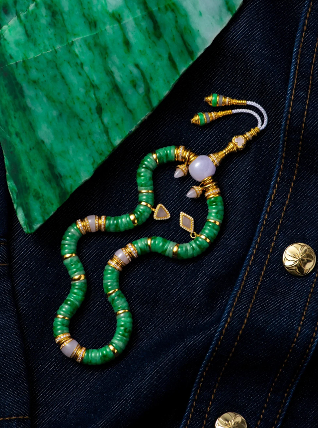 jadeite large intestine gold diamond bracelet