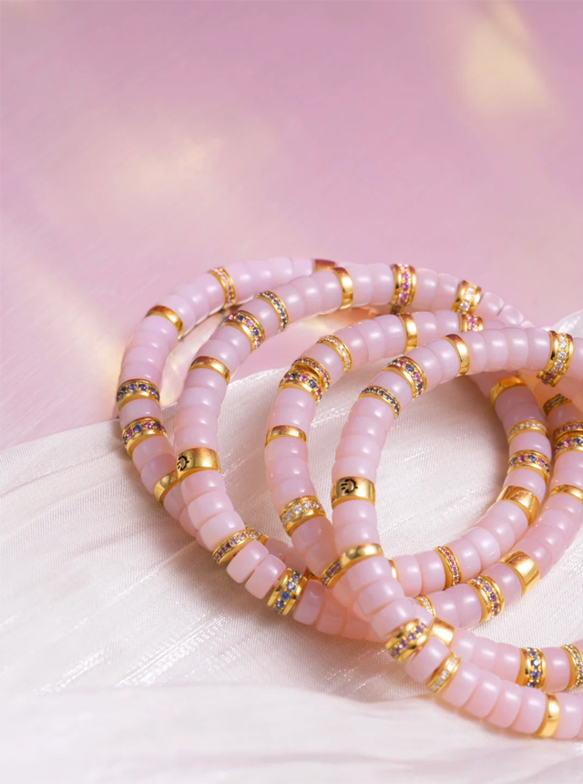 pink glutinous rice gold diamond bracelet