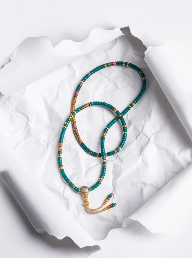 turquoise and gold diamond prayer beads
