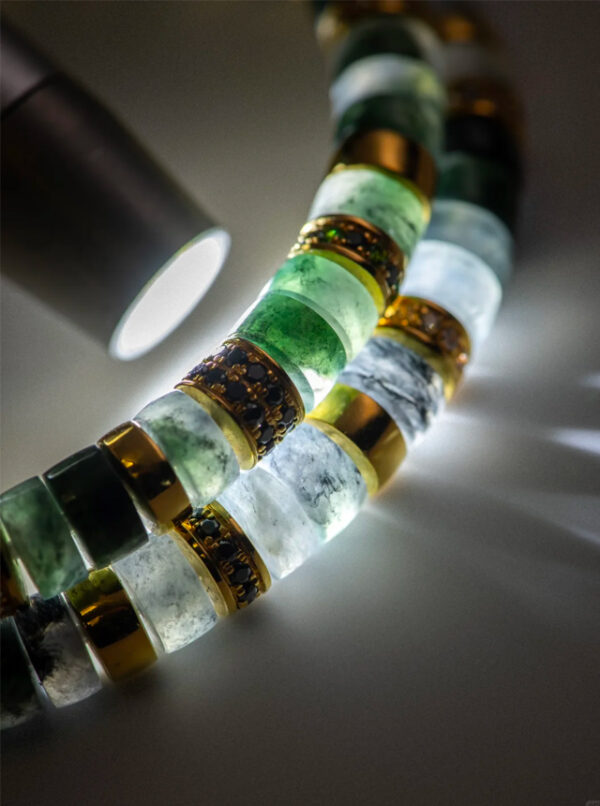 ice base jadeite and gold diamond bracelet