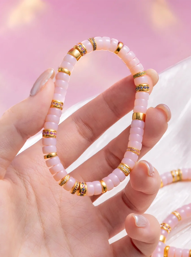 pink glutinous rice gold diamond bracelet