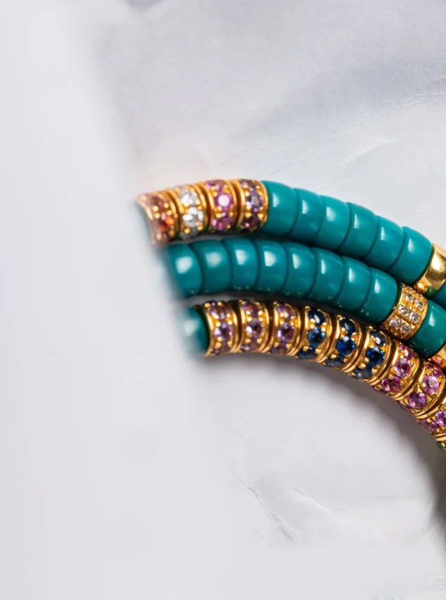 turquoise and gold diamond prayer beads