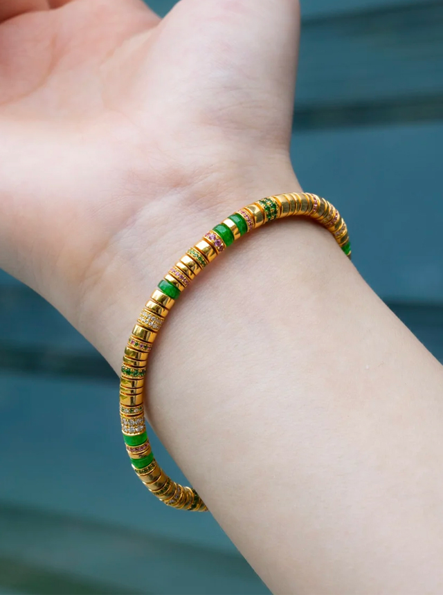 jadeite, gold, and diamond bracelet