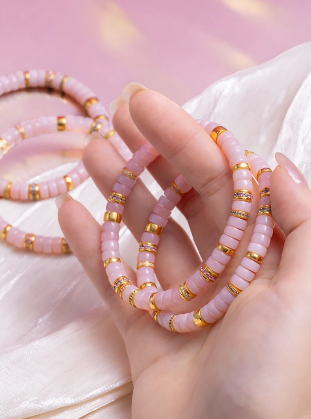 pink glutinous rice gold diamond bracelet