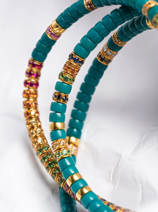 turquoise and gold diamond prayer beads