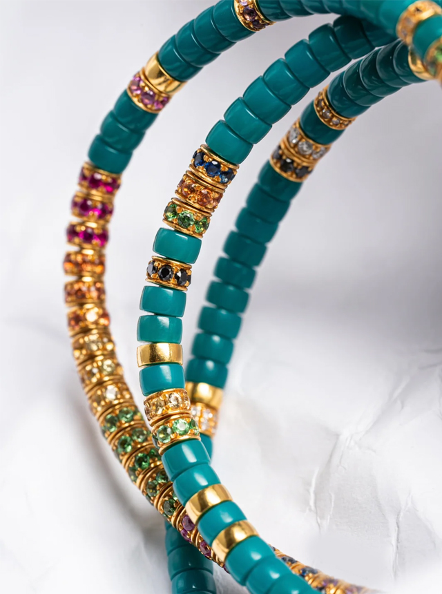 turquoise and gold diamond prayer beads