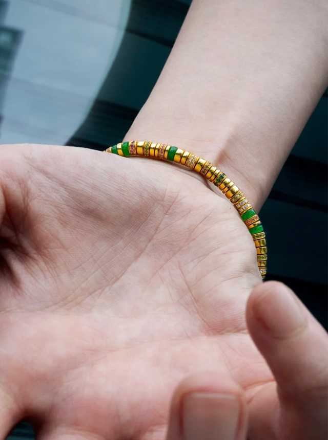 jadeite, gold, and diamond bracelet