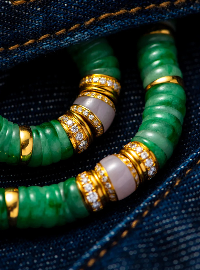 jadeite large intestine gold diamond bracelet