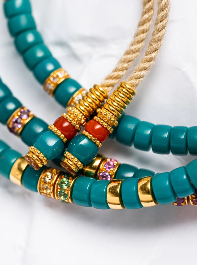 turquoise and gold diamond prayer beads
