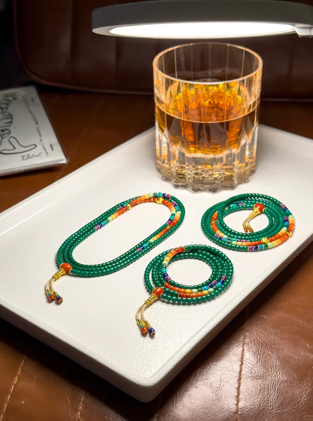 turquoise rainbow 108 prayer beads
