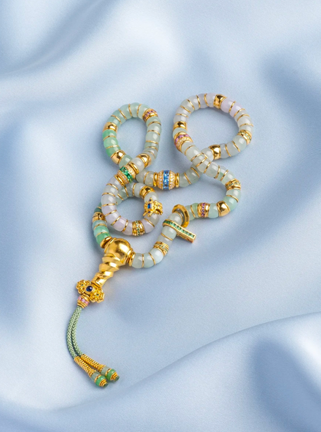 jadeite, gold, and diamond bracelet set