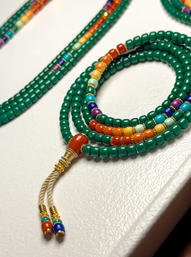 turquoise rainbow 108 prayer beads