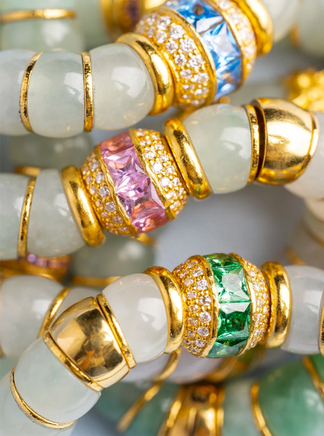 jadeite, gold, and diamond bracelet set