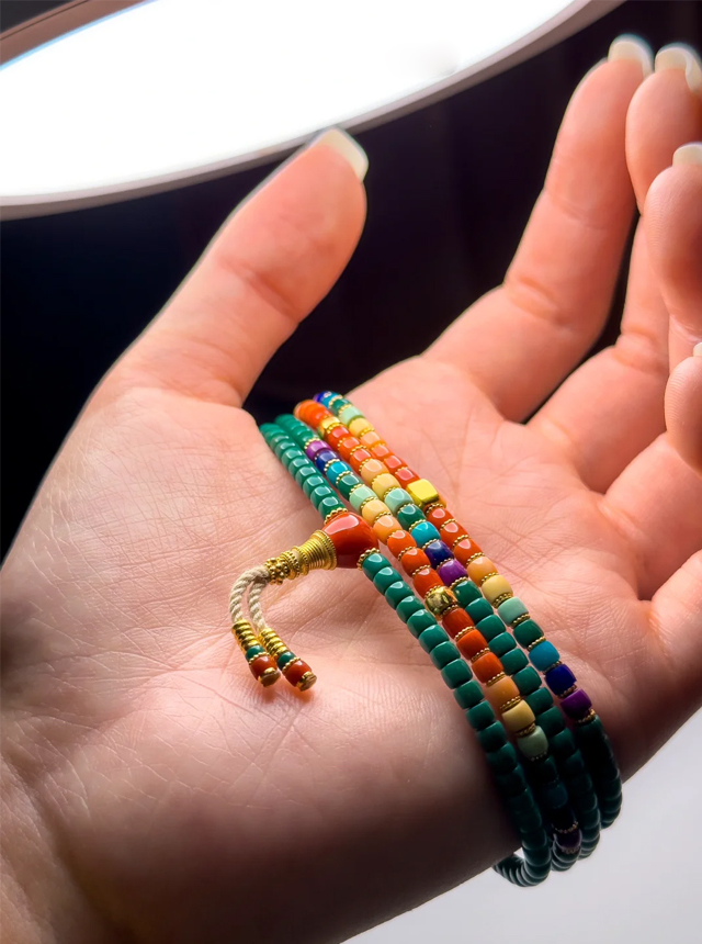 turquoise rainbow 108 prayer beads