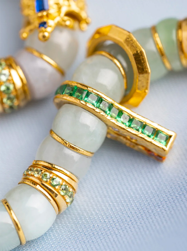 jadeite, gold, and diamond bracelet set